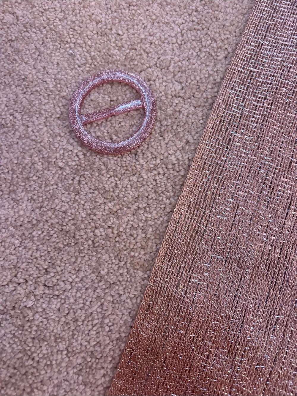 Shimmery Rose Gold Fringe Shawl Scarf with plastic circle